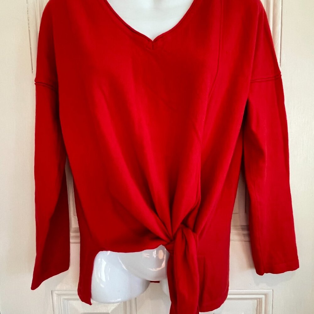 Burnt Orange SOMA Cotton Hi Low Tie Front V Neck Sweater Sweat Shirt NWOT Sz Med